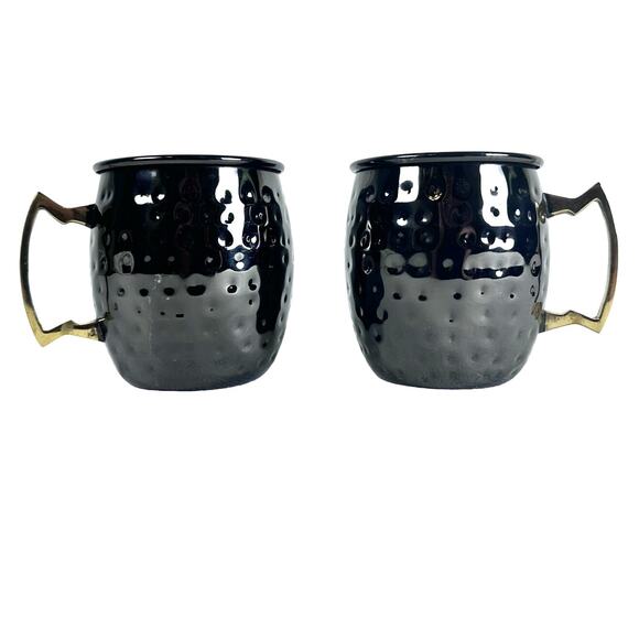Moscow Mule Stainless Steel Mugs Gunmetal Gray Brass Handles-Set of 2-Excellent! - Picture 1 of 5